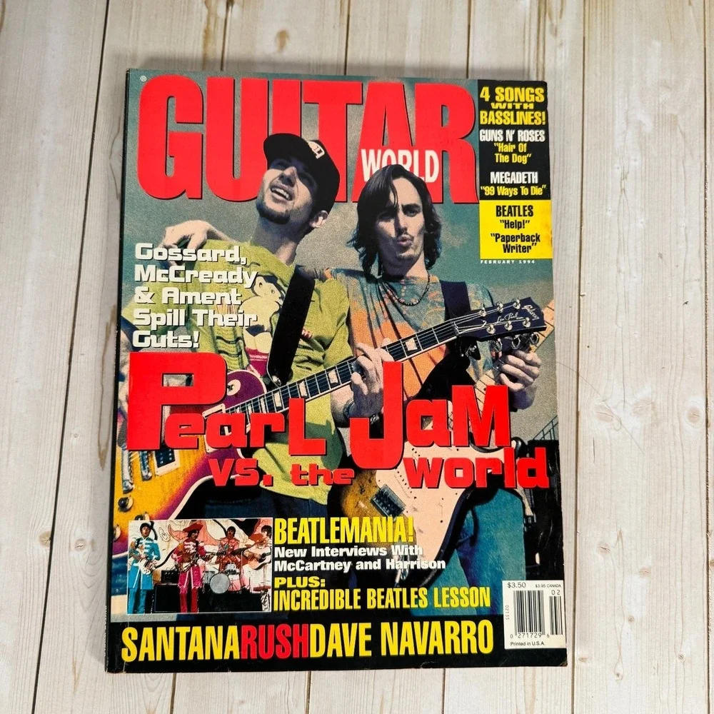 Guitar World Feb 1994 Pearl Jam Rush Santana Pantera WITH Beatles Poster